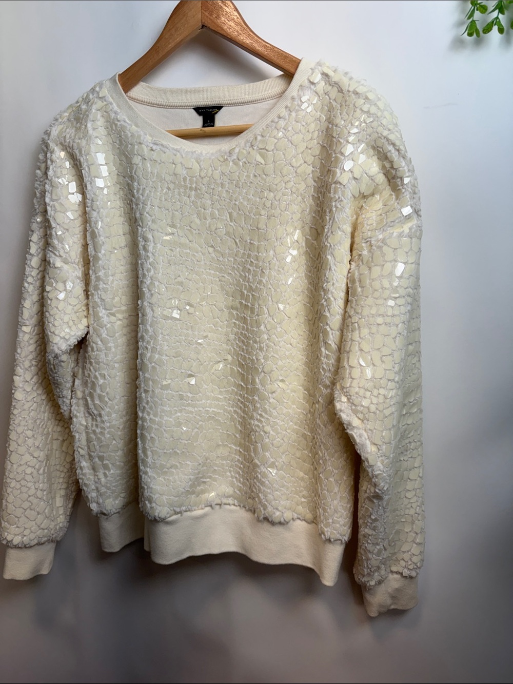 Ann Taylor Ivory Sequin Crew Neck Sweater